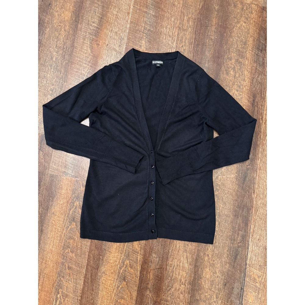 Express Women's Black Cardigan Sweater Size Medium Shiny Buttons Classic